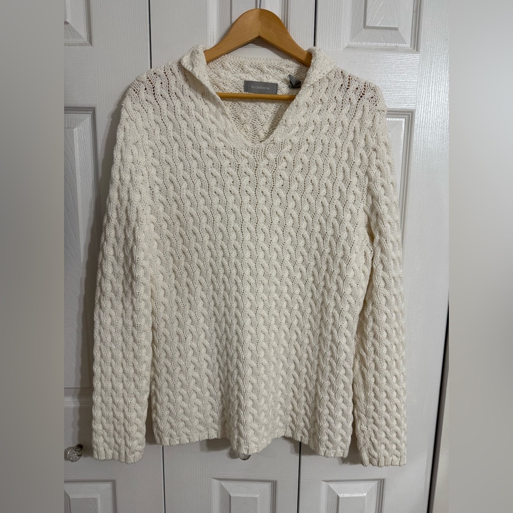 Liz Claiborne Y2K Cable Knit Sweater Women’s Large Ivory